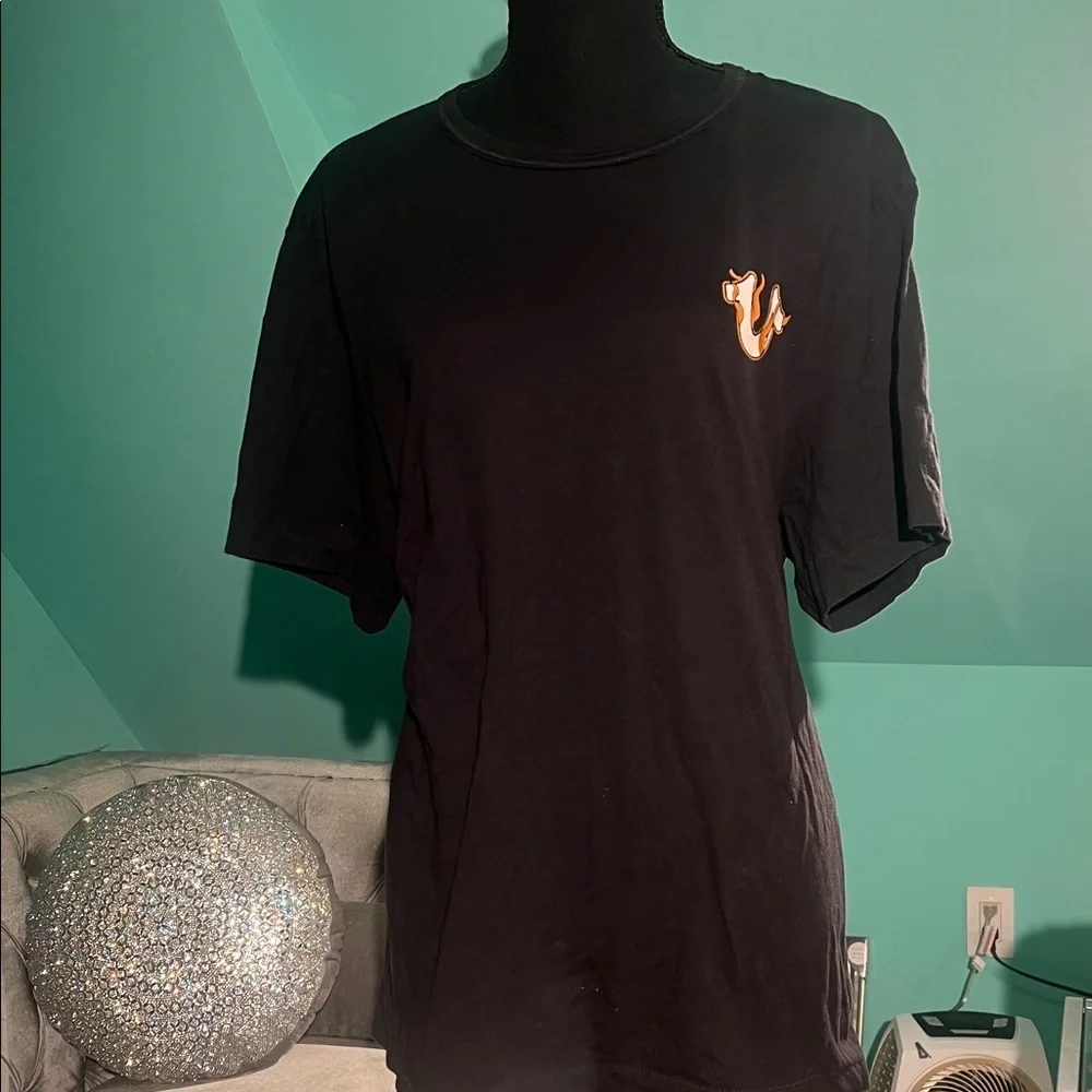 True Religion Black Tee with Orange Logo